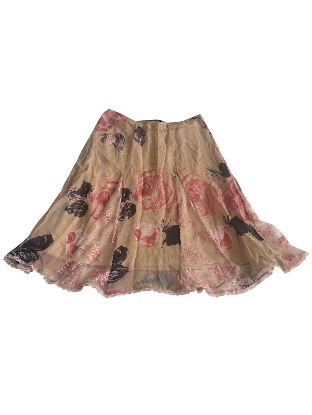 Y2K Vintage Betsey Johnson 100% Silk Lace Floral Print Skirt Size 8